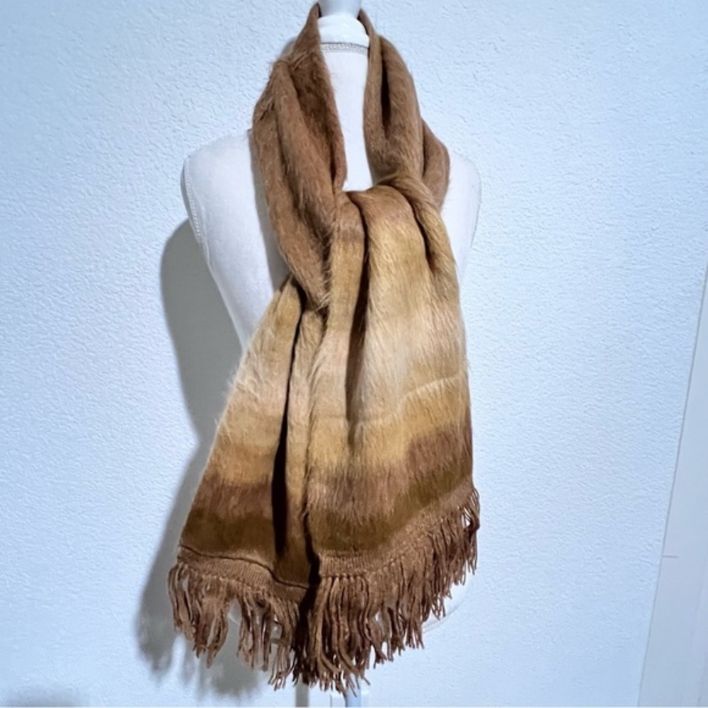Chilean Alpaca Brown & Tan Ombre Scarf with Tassels New Unisex
